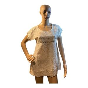 Moda Om Women’s Beige Eyelet Angelica Short Sleeves Top Blouse  Size M